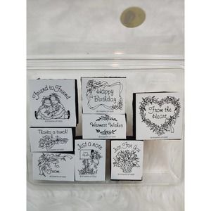 Stampin Up Foam Base Rubber Stamps 1993 Floral Greetings Happy Birthday Lot